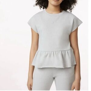 Free Assembly Girls Peplum Hem Short Sleeve Shirt Size Youth Large 10 12 Kids